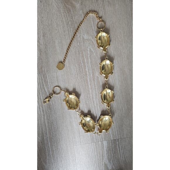 Vintage Anne Klein Gold Tone Turtle Chain Belt Lion Head Logo Charm Runway 80s main image 7